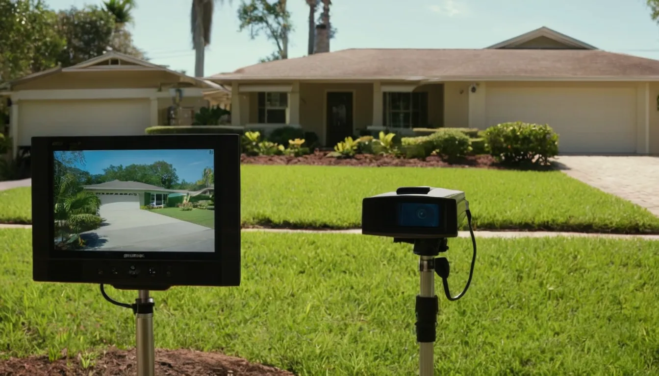 Provider reviewing a sewer line camera inspection with a homeowner in a Deltona front yard